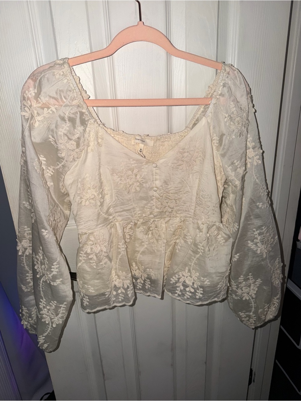 Buckle Cream Embroidered Peasant Blouse